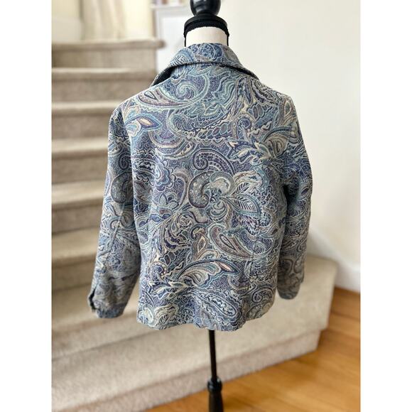 Vintage 90s Coldwater Creek Blue Paisley Tapestry Western Jacket - Picture 2 of 5